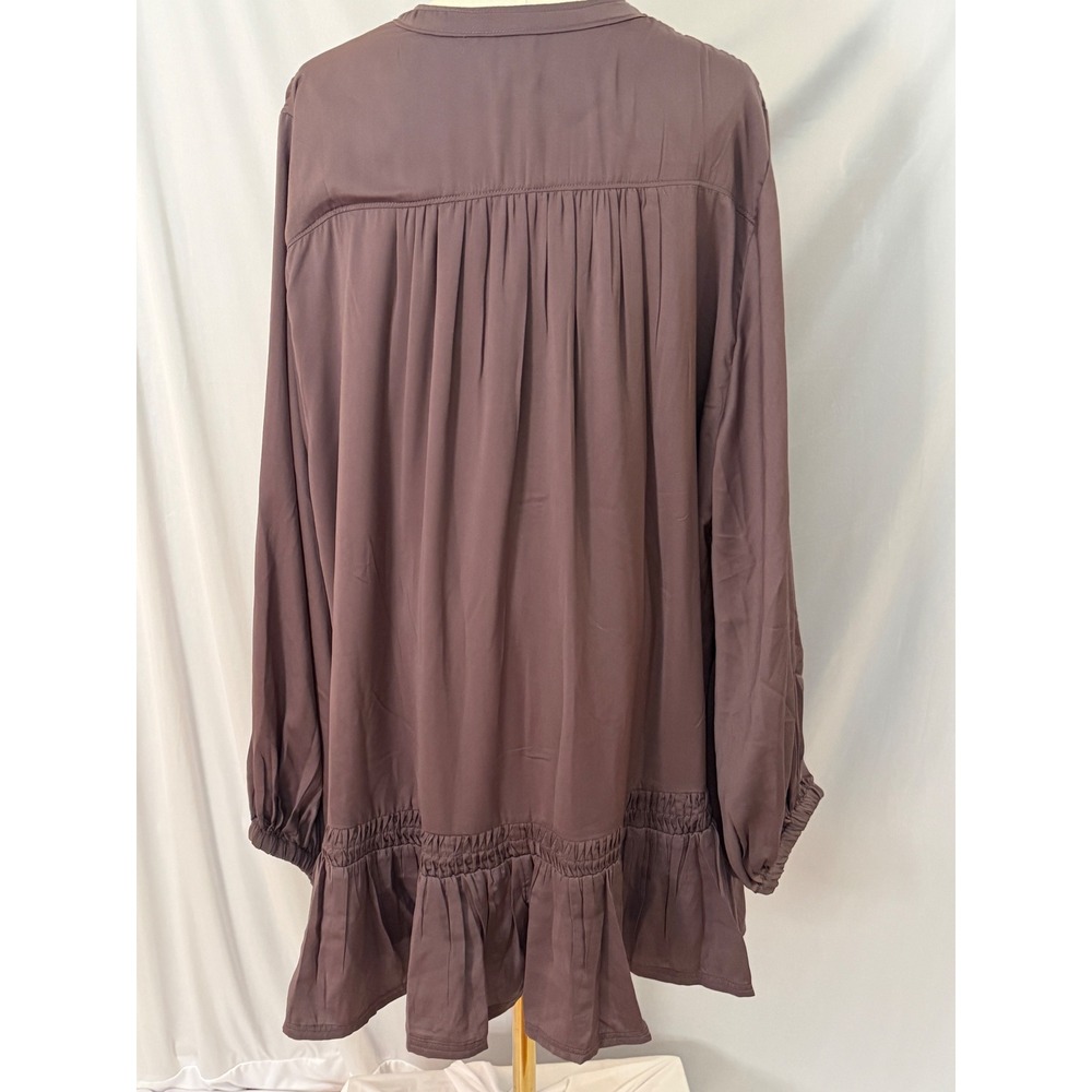Pilcro Anthropologie Womens 2X Smocked Button Down Ruffle Hem Mini Dress Plum - Picture 3 of 8